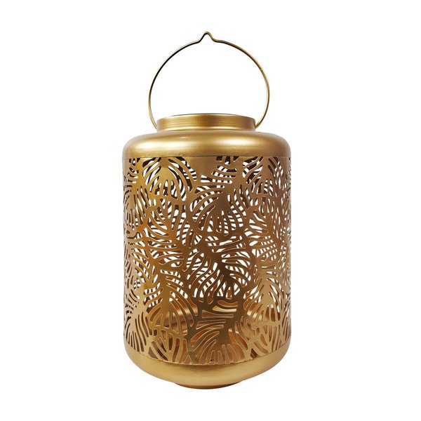 Snow Joe Bliss Outdoors Solar LED Lantern w Banana Leaf Design  Hand Painted Finish BSL-308-G